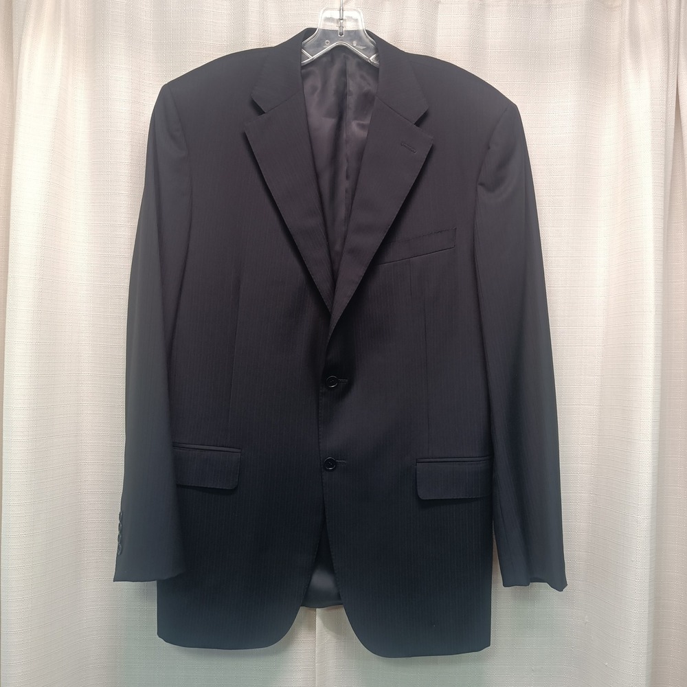 Canali 1934 Mens 54L 44L Pinstripe Wool Blazer Jacket Made in Italy Navy Blue